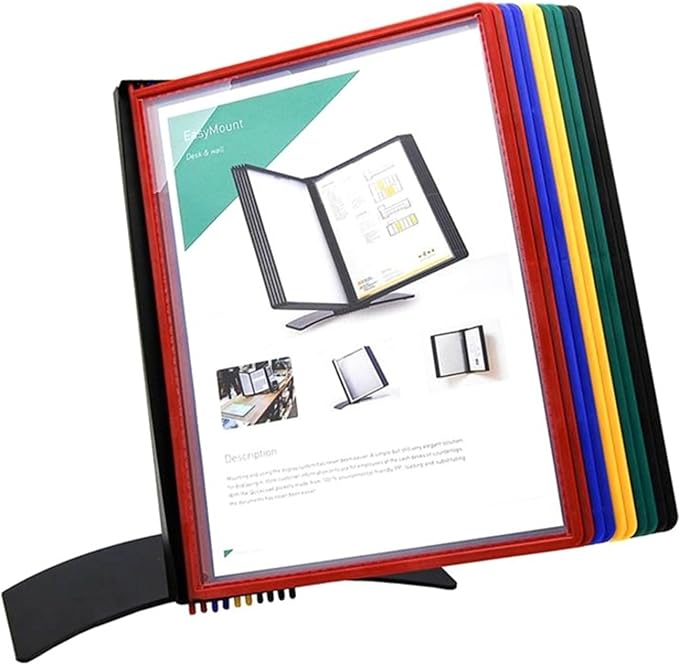 Tarifold DJOIS Desktop Reference & Display System, 10 Double-Sided Pockets, 20 Sheet Capacity, Expandable, Durable Metal Base & Polypropylene, Letter Size, Made in France, Assorted Colors