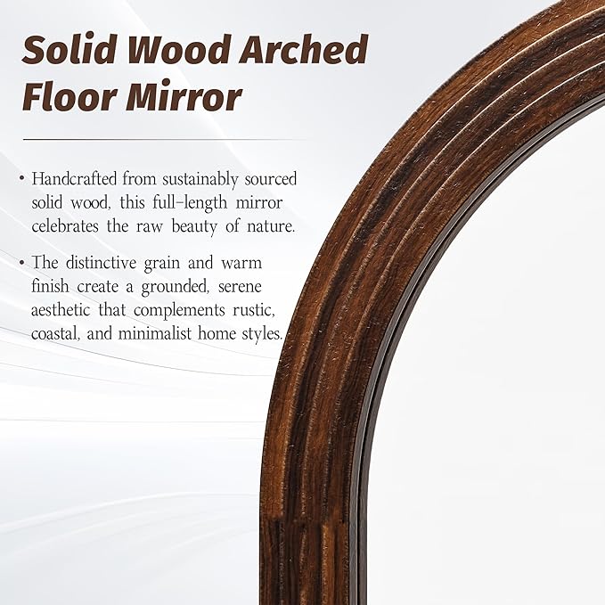 Antok Full Length Mirror 76"×41" Floor Mirror Standing Tall Mirror, Arched Stand up Large Wall Mirrors, Freestanding Full Body Mirrors for Bedroom Living Room Wood Vintage Style Nature