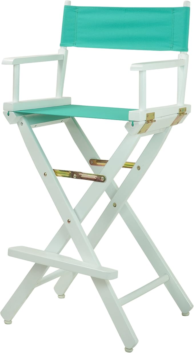 Casual Home Director's Chair ,White Frame/Teal Canvas,30" - Bar Height