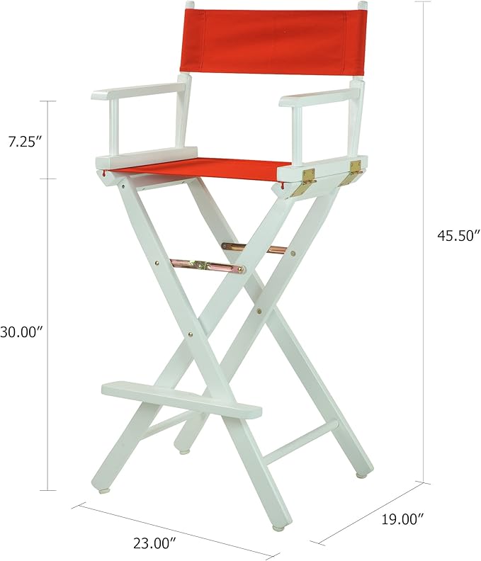 Casual Home Director's Chair ,White Frame/Red Canvas,30" - Bar Height