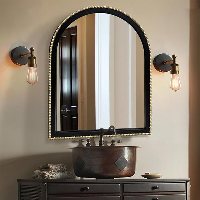 WAMIRRO Ornate Gold Mirror,Arched Black Morden Luxury Living Room Decorative Farmhouse Bathroom Mirorrs for Entryway Firplace Mantel Hallway 36"X28"