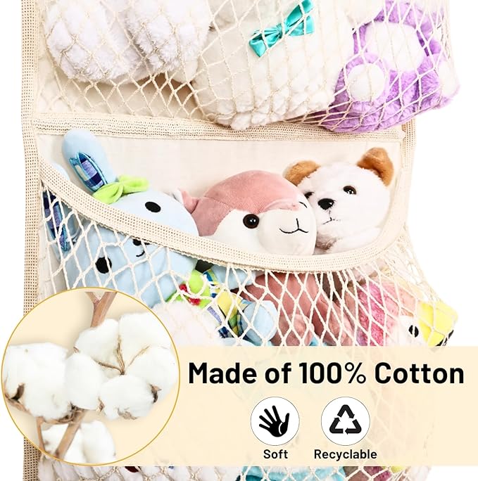 Wide Over The Door Stuffed Animal Storage, Cotton Toy Organizer for Plush Toys, Baby Supplies, Stuffed Animal Holder with 4 Large Pockets, Hanging Door Organizer for Nursery, Bedroom, Kids Room