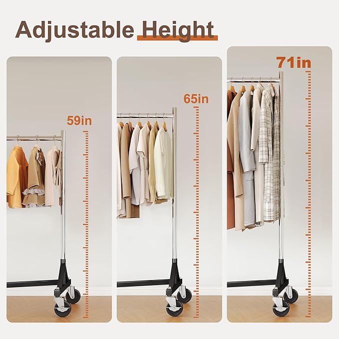 HOKEEPER Z Rack for Clothes Heavy Duty Clothing Rack Hold 500 LBS Commercial Garment Rack with Wheels Rolling Portable Clothes Rack for Bedroom, Laundry Room, Balcony 24" D x 63" W x 71" H, 2 Packs
