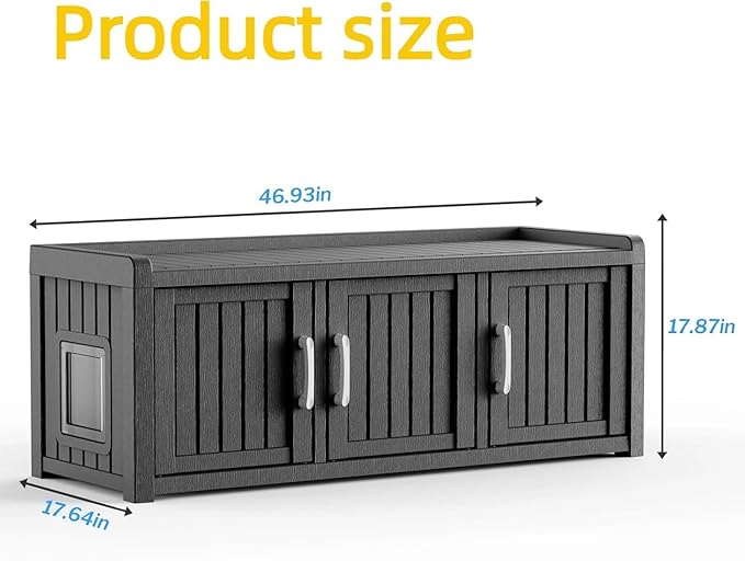3 Doors Shoe Storage Bench, Waterproof Entryway Bench with Seat for Indoor Outdoor, End of Bed Footrest Stool for Bedroom, Hallway, Black