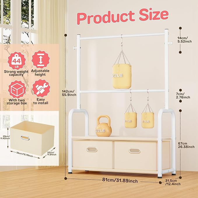 Kids Clothes Rack with 2 Tier Storage Racks and 2 Adjustable Hanging Poles, Small Baby Closet Organizer for Hanging Clothes, Kids Dress-Up Rack (Upgrad, White)