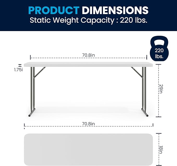 Flash Furniture Kathryn 6' Rectangular Plastic Folding Table, Long Plastic Foldable Table for Indoor/Outdoor Events, White