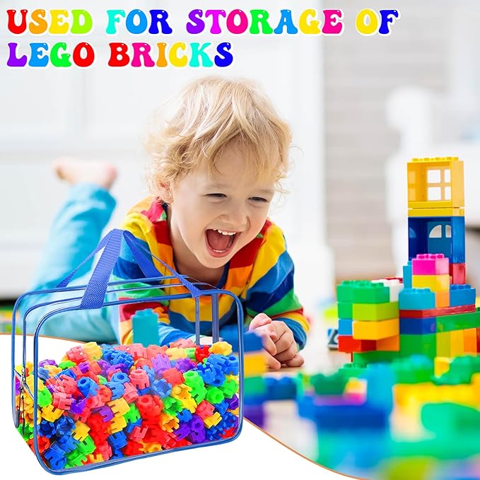 YOPCDJ 8 Packs 8 Colors Toy Storage Bags, Reusable Clear PVC Board Game Storage, Toy Organizers and Storage Bags with Zipper for Building Blocks, Puzzle and Handmade Accessories, Clear Toiletry Bag