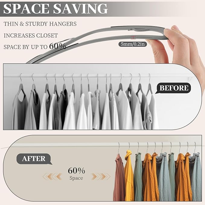 LemonRoad 50 Pack Short Neck Hangers, Upgraded Non-Slip Plastic Hangers Lifts Clothes 3" Higher, Space Saving 360 Swivel Hook for Closet Organizer, Shirts Jackets Dresses, Smooth (Black Gray)