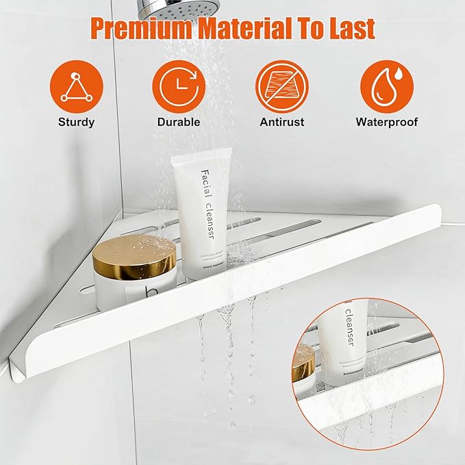 Fikoksol Shower Caddy, 4 Pack Bathroom Corner Shelf, Triangle Shelf Storage for Bathroom Shower, White Metal Shower Shelf & Rustproof Wall Mounted Adheisve Glue Organizer Accessories and Essentials