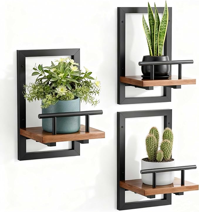 Sbosbo Floating Shelves for Wall, Plant Shelf Indoor, Wall Planters for Indoor Floating Plant Shelves for Bedroom, Living Room, Kitchen, Office, Bathroom Decor (3 Pack)