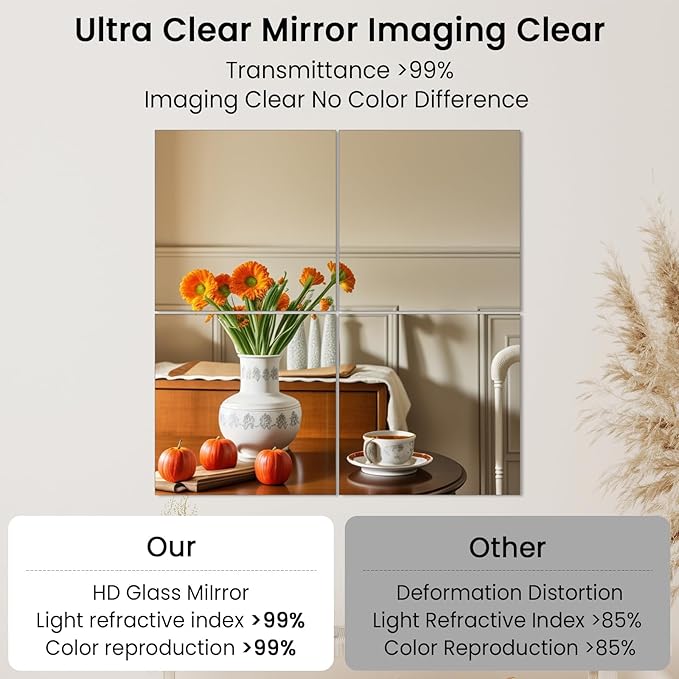 Full Length Wall Mirror Tiles, HD Glass Gym Mirror, Set of 12Pcs 12″×16″ Wall Mounted Mirrors for Home Gym, Dance Yoga Studio, Bedroom, Door