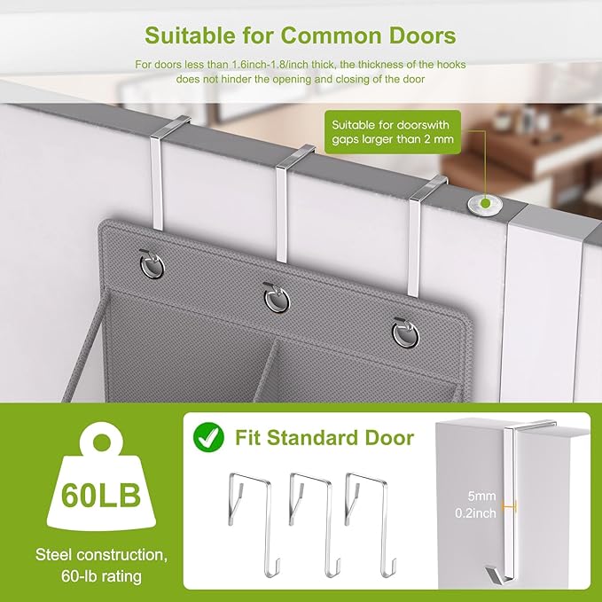 Door Shoe Organizer, Over The Door Hanging Shoe Rack with Large Pockets, Space Saving Shoe Storage for Closet, Entryway, Bedroom, Shoe Holder for Men Women Kids (Grey)