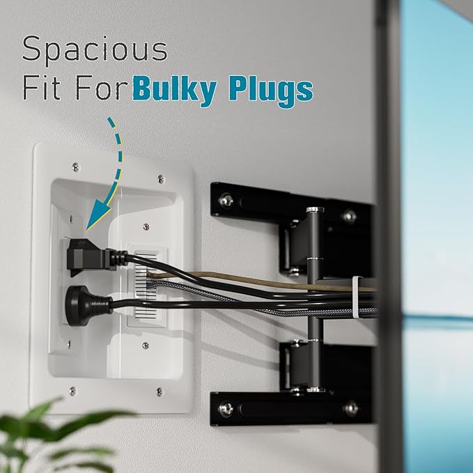 TV Cord Hider for Wall Mounted TV, in-Wall Cable Management Kit, Outlet Box– Dual Outlet Cord Hider with Power & Low Voltage Support, Includes Drywall Saw, Template & Extension Cable