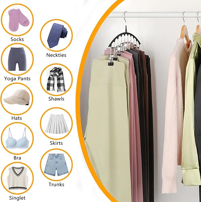 Legging Hangers for Closet Organizer, Hat Hangers for Closet 2 Pack with 10 Clips Holds 20 Leggings, Legging Hanger, Pants Storage Organizer Suitable for Socks, Panties, Underwear, Pants (4-Pink)