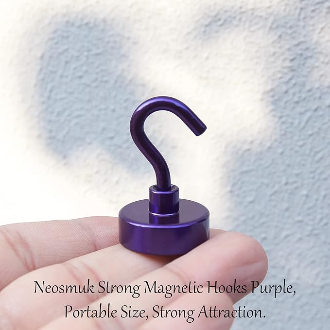 Neosmuk Magnetic Hooks, Heavy Duty 40lb+ Strong Magnet Hook for Cruise Cabins, Cruise Essentials 2026 for Hanging, Metal Wall Refrigerator Hangers (Purple, 10 Pack)