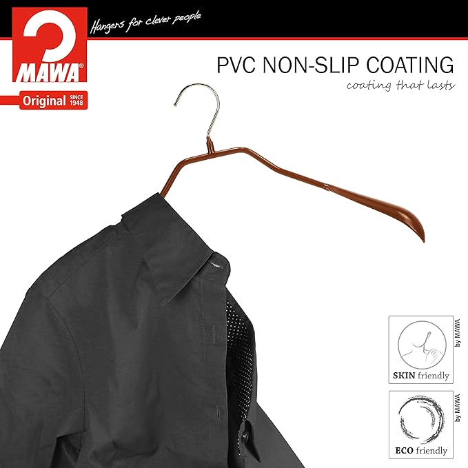 Mawa by Reston Lloyd, Non-Slip Steel Suit/Jacket Hanger, Wide Supportive Sholders with Rotating Hook, Copper Set of 150