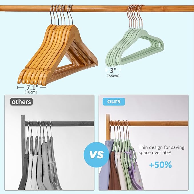 Tonswachic Baby Velvet Hangers 30 Pack - 11 Inch Premium Non Slip Kids Felt Hanger for Infant Clothes - Ultra Thin Baby Felt Hangers for Toddler Children's Closet with 10 Hanger Clips - Green