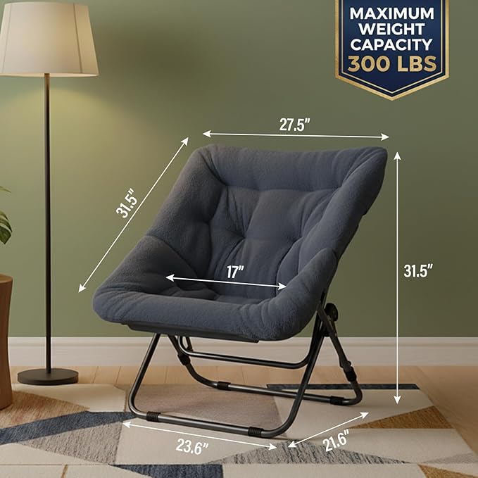 Tiita Comfy Folded Chair, Soft Faux Fur Oversized Folding Accent Chair, Lazy Chair for Teens Adults, Metal Frame Moon Chair for Bedroom, Living Room, Dorm Rooms