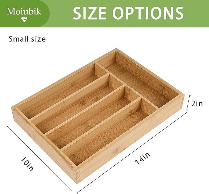 Bamboo Expandable Silverware Drawer Organizer, Adjustable Utensil Tray Cutlery Holder for Kitchen Drawer, Flatware Storage Organizer for Spoons, Forks and Knives, Natural 5 Slot