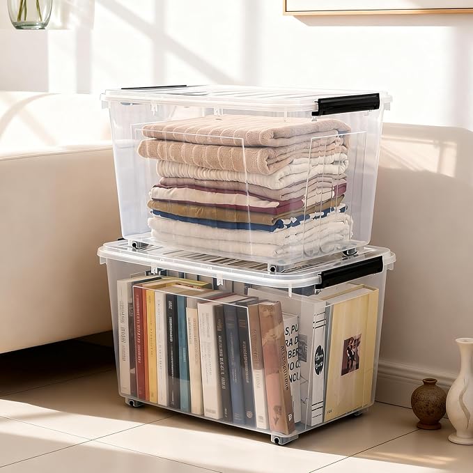 Citylife 82 QT Clear Plastic Storage Bins with Lids Stackable and Nestable Storage Boxes with Lids Large Plastic Storage Containers for Garage, Closet, Kitchen, 2 Packs