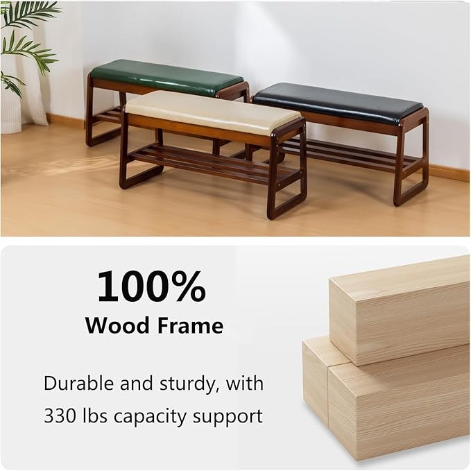 SOBIBO Shoe Bench with Storage - 2-Tier Entryway Bench, Solid Wood Shoe Rack with Cushion & Flip-Open Box, Mid-Century Modern for Hallway, Mudroom, Bedroom (Gray, 39.4'')