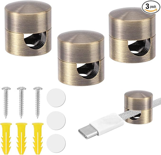 3pcs Cable Anchors for Desk, Phone Charger Cord Holders Metal Adhesive Cable Management Clips Aluminum Wire Organizer for Office Home Desktop Wall Nightstand (Bronze)