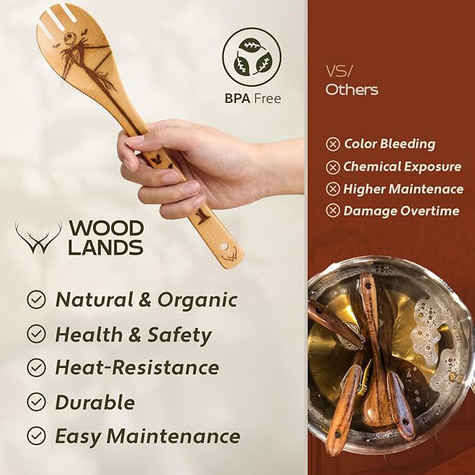 Nightmare Wooden Spoons for Cooking Before Christmas - Wooden Utensil Set with Spatulas & Spoons, Heat-Resistant, Eco-Friendly Kitchen Utensils for Non-Stick Cookware