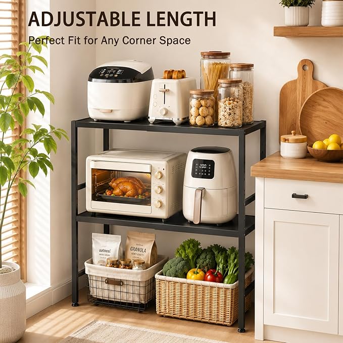 Expandable Metal Storage Shelves, 300 LBS Heavy Duty Metal Shelving Unit Rack For Pots And Pans Appliances Heavy Items, Adjustable 2 Tier Storage Shelf Rack Organizer For Kitchen Pantry Garage Laundry