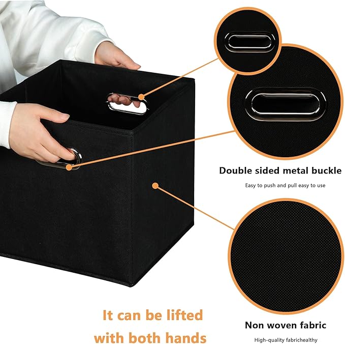 Fabric storage bins Cubes, Fabric Cube Organizer with Handle, Foldable Cube Bins for Cloth or Accessary Storage, 11x11x11, Set of 12, (Black)
