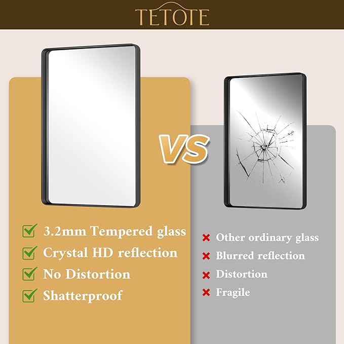 TETOTE 72 x 36 Black Vanity Mirror Large Black Mirror for Living Room Matte Metal Frame, Tempered Glass, Modern Farmhouse Wall Mounted Mirror for Decorative(Horizontal/Vertical)