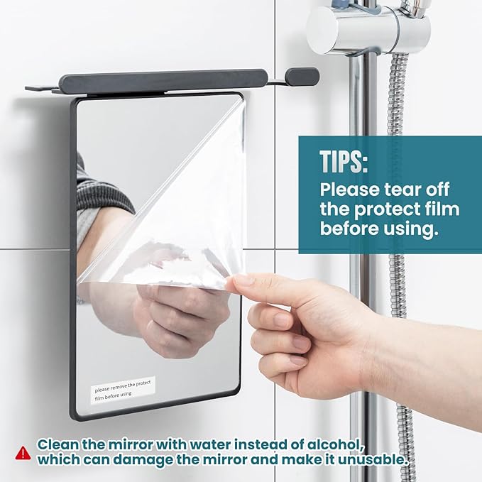 TAILI Shower Mirror Fogless for Shaving, Anti Fog Shaving Mirror with Razor Holder NO-Drilling,Removable,Shatterproof & Waterproof,Wall Mounted Bathroom Accessories with Powerful Suction(Grey)