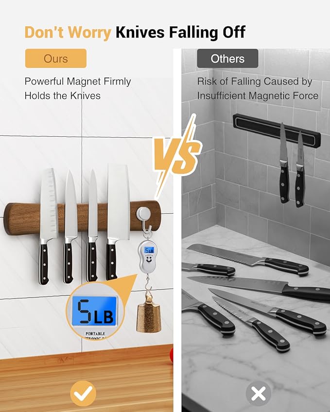 Swaitee Magnetic Knife Holder for Wall, 18 Inch Acacia Wood Magnetic Knife Strip, Kitchen Storage Organizer, Fridge Side Mount, Housewarming Gifts for New Home