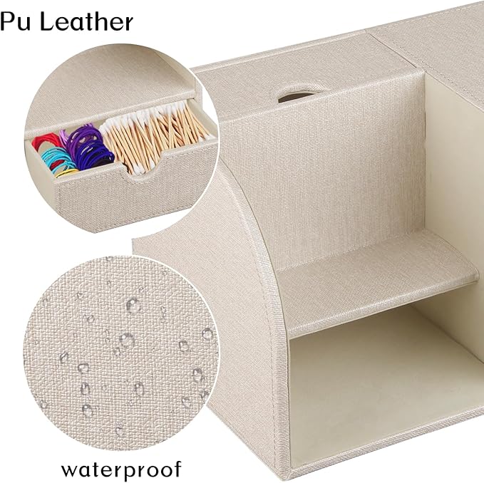 Square Tissue Box Cover with Drawer Storage and Tray on Top, PU Leather Tissues Cube Boxes Holder, Modern Nightstand Organizer Caddy, Remote Control Holder for Bathroom, Bedside, Office, Home