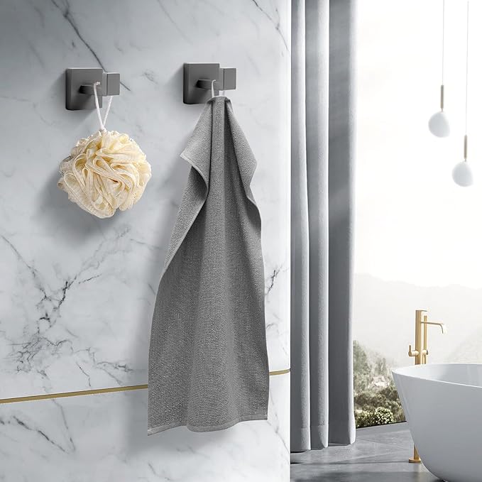 Heavy Duty 33 Lbs Stainless Steel Towel Hooks, Wall Mounted Square Robe Hooks for Bathroom, Kitchen, Bedroom, Hotel 2 Pack Grey