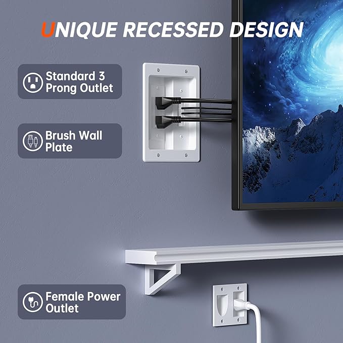 ZEXMTE in Wall Cable Management Kit, Cable Concealer Kit for Wall Mounted TV, Recessed Outlet with TV Cord Hider for Power Cables & Low Voltage Cables, Fits All Plugs