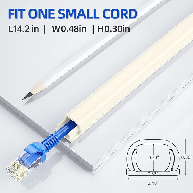 Delamu Beige Cord Hider, Cord Covers for 1 Wire on Wall, Mini Size Wire Covers for Cords on Wall, Paintable Cable Cover Raceway to Hide Speaker Wire, Ethernet Cable, W 0.48in H 0.30in