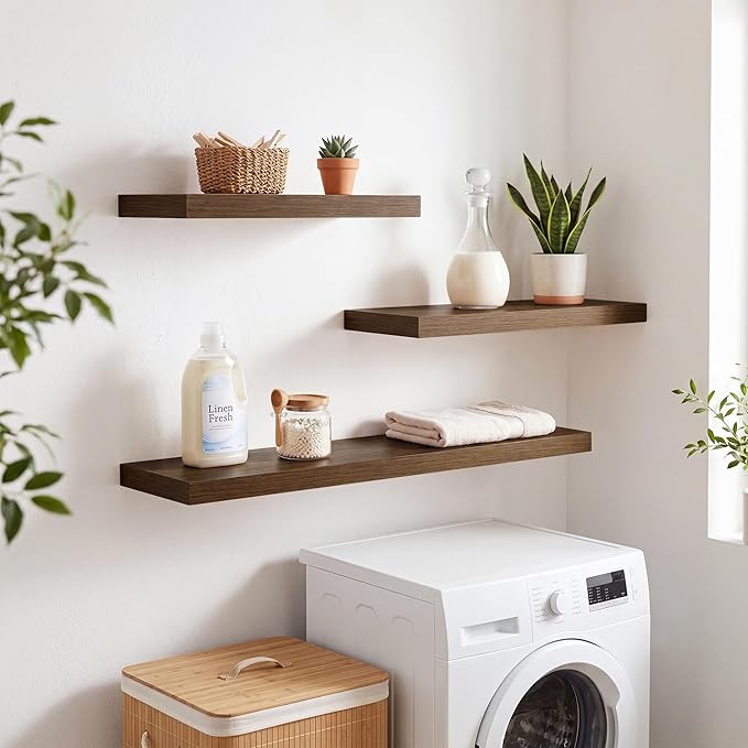 RICHFOCUS 40Inch Floating Shelves for Wall 1 Pack Shelves for Bedroom|Kitchen|Bathroom|Laundry Room Rustic Wood Wall Mounted Shelf with Invisible Brackets for Books|Storage|Decor, Walnut