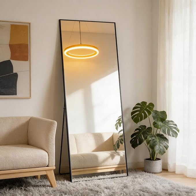 NEWBULIG 63.8"x20.8" Full Length Mirror, Full Body Floor Mirror with Aluminum Alloy Thin Frame, Wall or Standing Mirror for Bedroom, Living Room, Dressing Room, Black