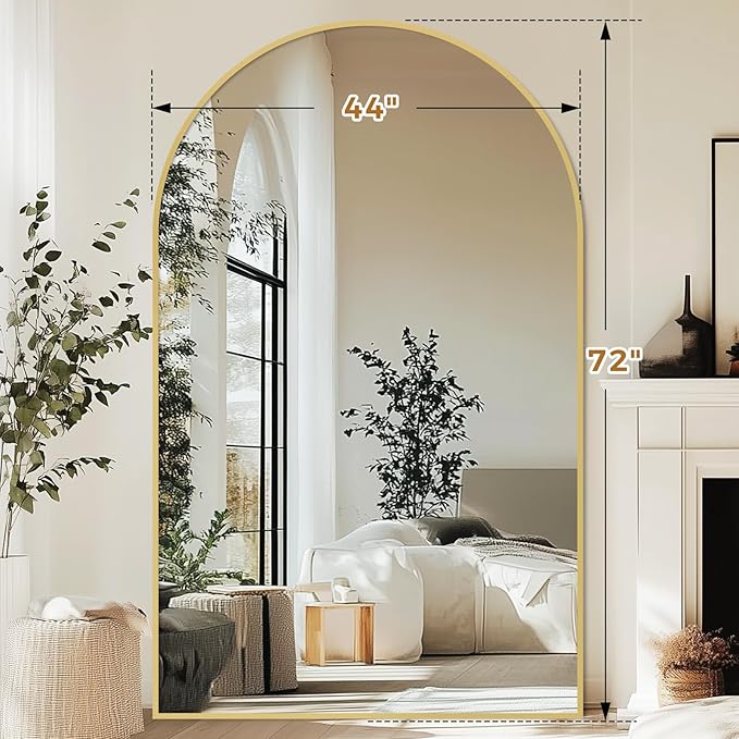 Oversized Full Length Mirror 72x44 Inch - Wall Mounted or Standing Floor Mirror with Aluminum Alloy Frame, Shatterproof Tempered Glass - Modern Mirror for Bedroom, Living Room, Closet, Gold