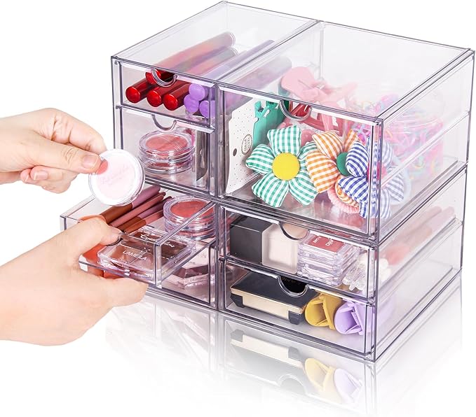 VZKAH Acrylic Organizer and Storage | 7 Drawers 2 Sets | Desk Organizer with Drawers, Clear Makeup Storage Drawers, For Beauty/Office/Craft Supply Storage and Organization