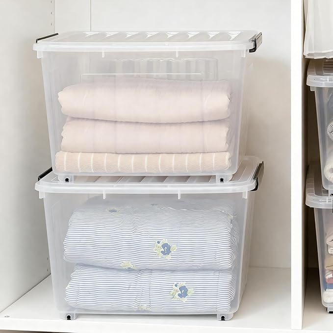 Citylife 82 QT Clear Plastic Storage Bins with Lids Stackable and Nestable Storage Boxes with Lids Large Plastic Storage Containers for Garage, Closet, Kitchen, 2 Packs