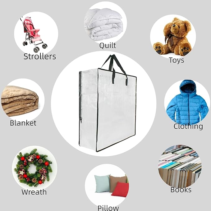 9 Pack Clear Storage Bags with Zipper and Handles, Blanket Bags For Closet Storage, Moving and Packing Supplies for College, Underbed Storage Organizer for Clothes Pillow Bedding Christmas Wreath