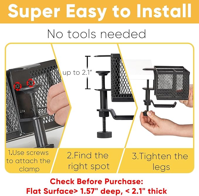 4 in 1 Metal Clip On Cup Holder Attachment for Gaming Desk or Table, Fits up to 40oz Cups, Sturdy and Easy to Clamp, Attachable Anti-Spill Cup Holder for Chair, Bedside, Bottles, Drinks - Black