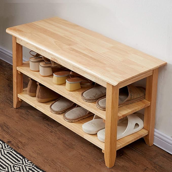 XKZG Shoe Storage Bench Wooden Shoe Rack Bench Simple Style Wood Entryway Bench (Natural,31.5")