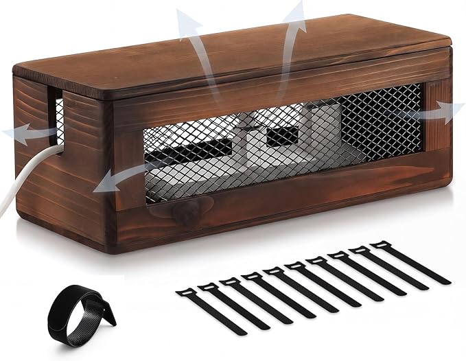 Chunful Extra Large Cable Management Box, 16'' Wood Cord Hider Organizer with Ventilation Nets & Organizer for Power Strip, TV Wires & Desk Cable Storage, Magnetic Lid Hide Floor Cables