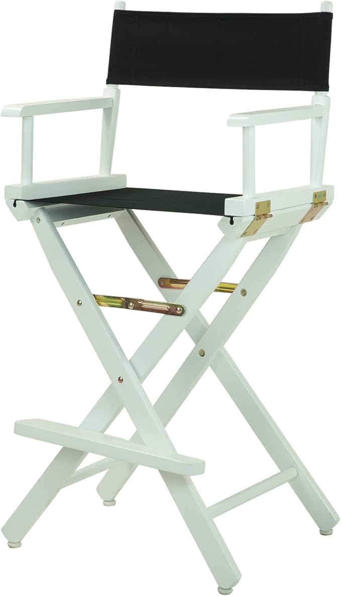 Casual Home Director's Chair ,White Frame/Black Canvas,30" - Bar Height