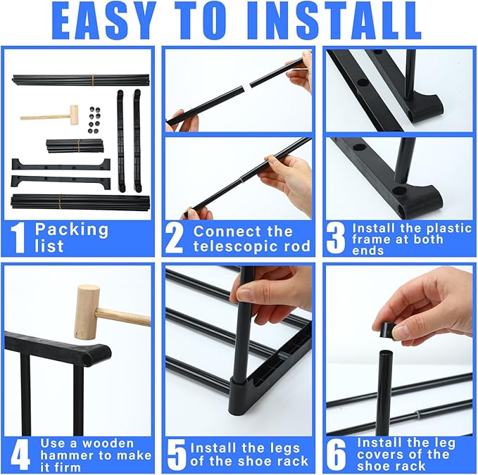 Teenyyou 2 Pcs Expandable Shoe Rack 17 ''-30 '' Adjustable Shoe Shelf Metal 1 Tier Rack Black Stackable Organizer for Cabinet Entryway Closet Doorway Front Door Small Space Dorm Room Storage