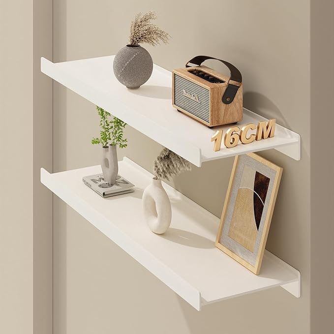 Widen Floating Shelves for Wall, Wall Mounted Shelves with Lip for Storage, Metal Display Shelves, Kitchen/Living Room/Bedroom/Bathroom Shelf, White 20 inch 2 Pack