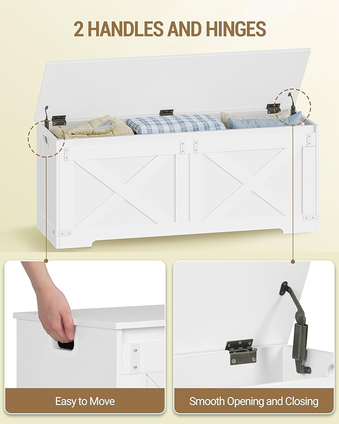 Hzuaneri 47.2" Storage Chest, Large Storage Trunk with 2 Hinges, Farmhouse Wooden Box Bench, Lift-Top Organizer Chest, Entryway Trunk for Bedroom, Living Room, White SB12103X