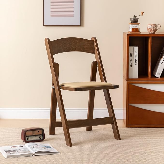 Wooden Folding Chair with Soft Cushion, Simple and Stylish, Comfortable and Durable, Suitable for Weddings, banquets and Events,Classic-Fruitwood, Set of 2